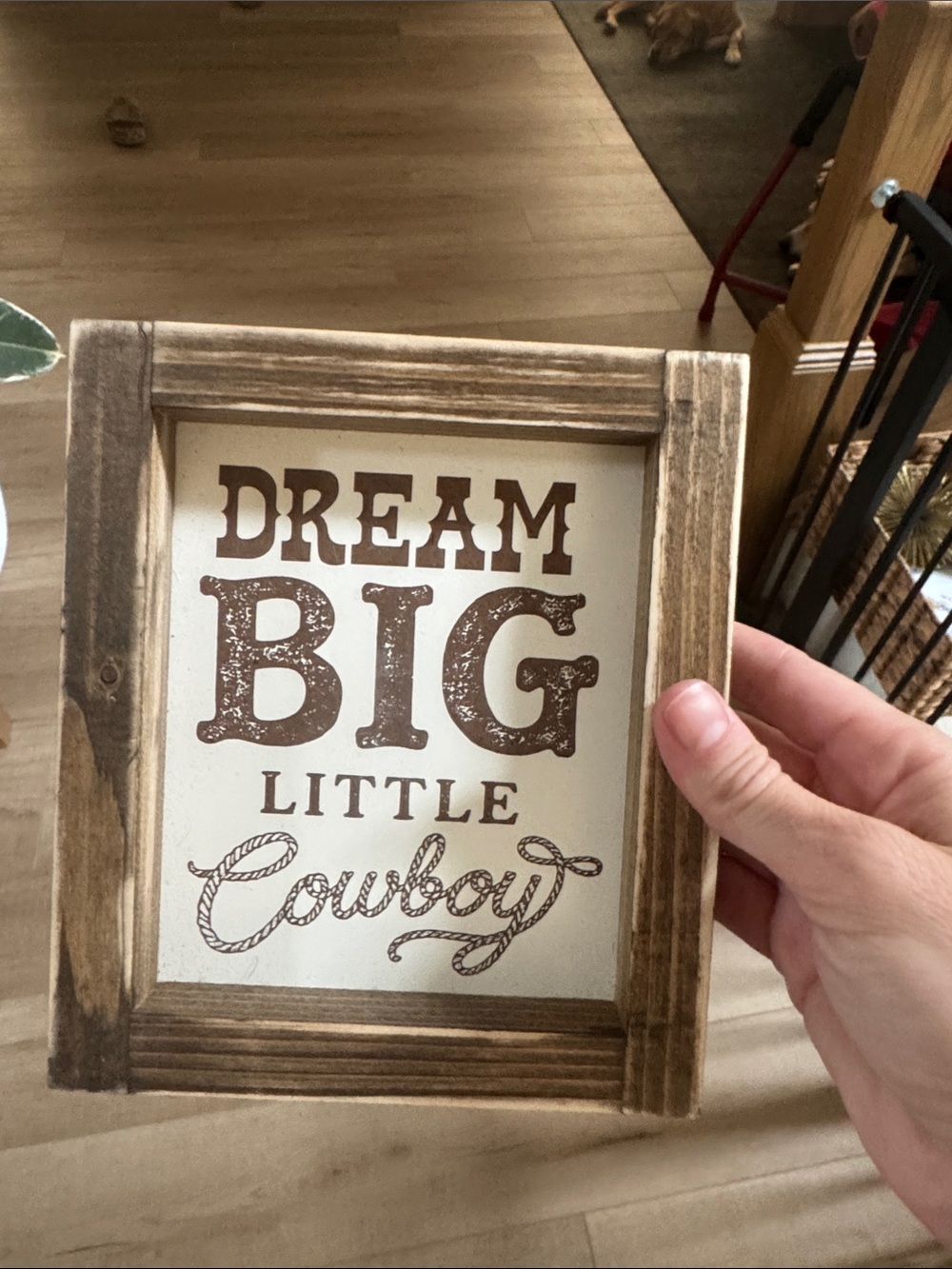 Rustic Brown "Dream Big Little Cowboy" Framed Wall Sign
